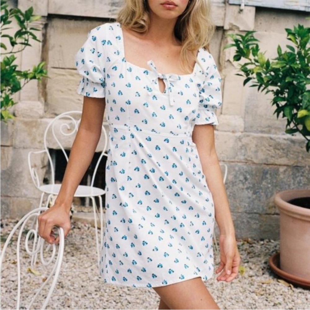 With Jean Juliette Dress in blue ditsy floral